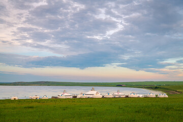 The Mongolian yurts on the Horonor Grassland in Hulunbuir City, Inner Mongolia Autonomous Region, China