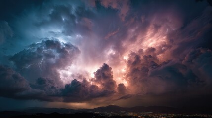 Naklejka premium Dramatic 8K Thunderstorm Sky Dark Clouds, Lightning, and Intense Colors