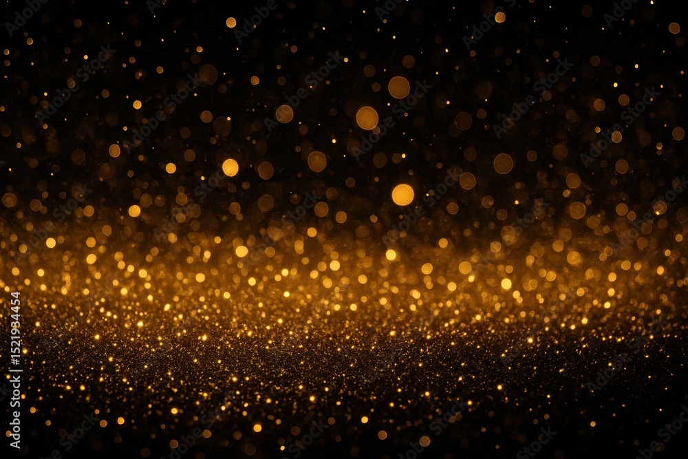Poster luxurious abstract background of shimmering golden glitter and sparkles scattered across a deep soli