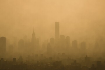 Panoramic City Skyline Dominated by Air Pollution Haze Illustrating Global Warming and Environmental Concerns