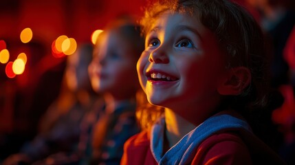 Joyful Child Watching Performance with Bright Smiles and Excitement
