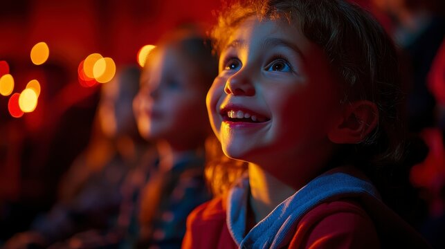 Joyful Child Watching Performance with Bright Smiles and Excitement