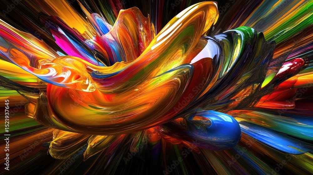 Poster A dynamic digital vortex of converging luminous lines and swirling gradients, creating an abstract sense of depth, speed, and technology