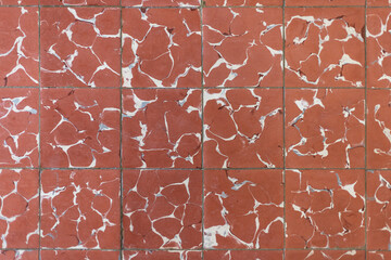 Piso cuadriculado colores terracota. Loseta de ceramica desgastada y vieja. Vintage color marron...