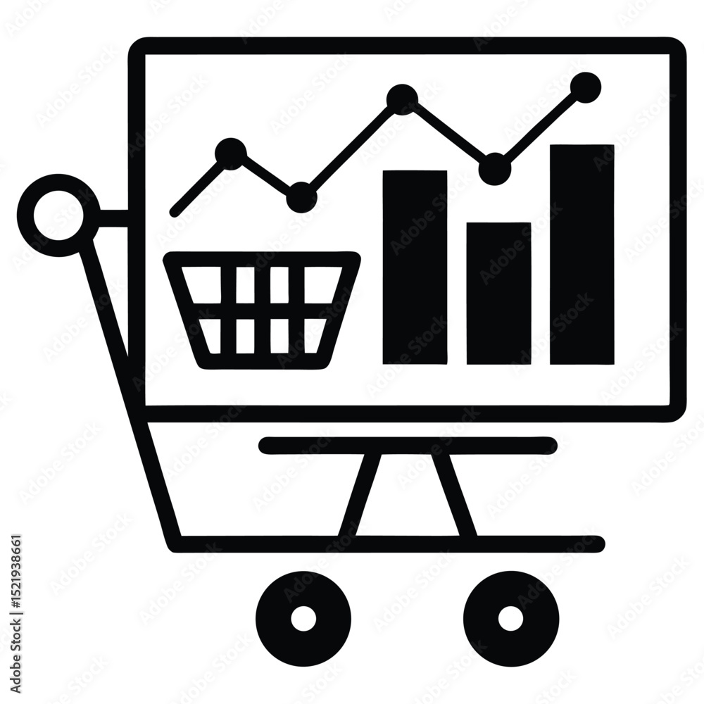 Poster marketing manager element isolated e-commerce analytics chart on white background