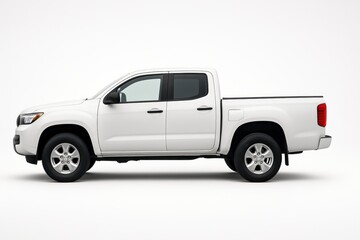 Sleek White Pickup Truck Side Profile Isolated on Pure White Background Perfect for Automotive Mockups and Concepts AI Art