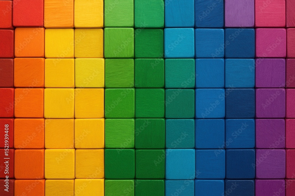 Aufkleber vibrant spectrum of colorful wooden blocks neatly aligned creating a playful and creative background