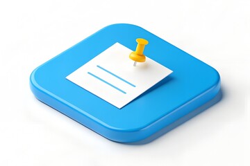 Blue square note pad with yellow push pin reminder