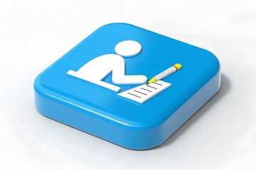 Blue square icon person writing note taking document