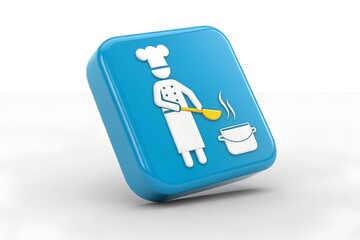 Chef icon cooking in pot 3d render blue square