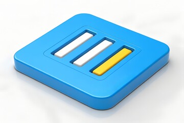Blue square with three horizontal recessed bars one yellow two white