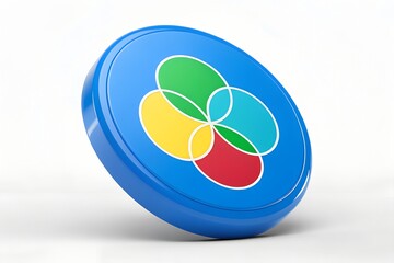 Colorful overlapping circles on blue round button design element