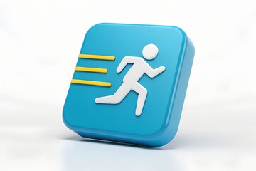 Fast running man icon 3d render blue square button