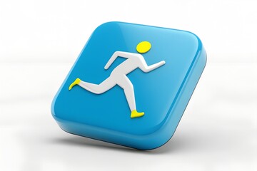 Running man icon 3d render blue square fitness app