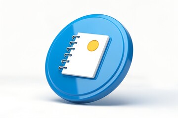 Spiral notebook icon on blue circle 3d render