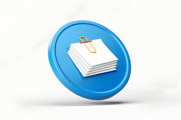 Stack of papers secured with a paperclip on blue icon