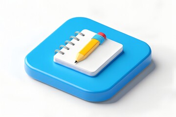 Spiral notebook pencil blue pad icon 3d render