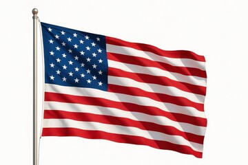 Clean and crisp American US flag waving gently isolated on a pure white background perfect for patriotic themes holidays or design elements