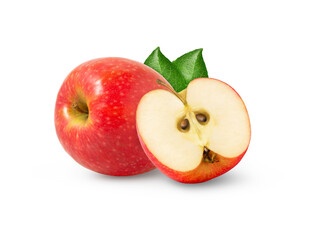 Red fresh apple and a cut in a half isolated.