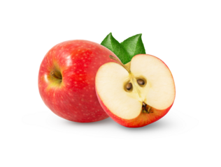 Red fresh apple and a cut in a half isolated.