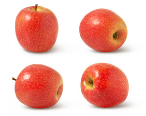 Collection of whole red apples isolated on white background. Pink juicy apple isolated.
