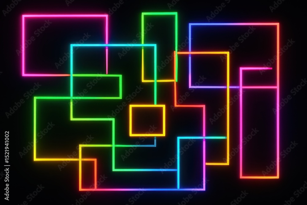 Aufkleber eye-catching collage of brightly colored neon rectangular light frames and boxes of various sizes ar