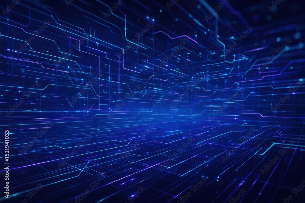 Aufkleber futuristic abstract technology background with glowing blue and purple interconnected digital pathwa