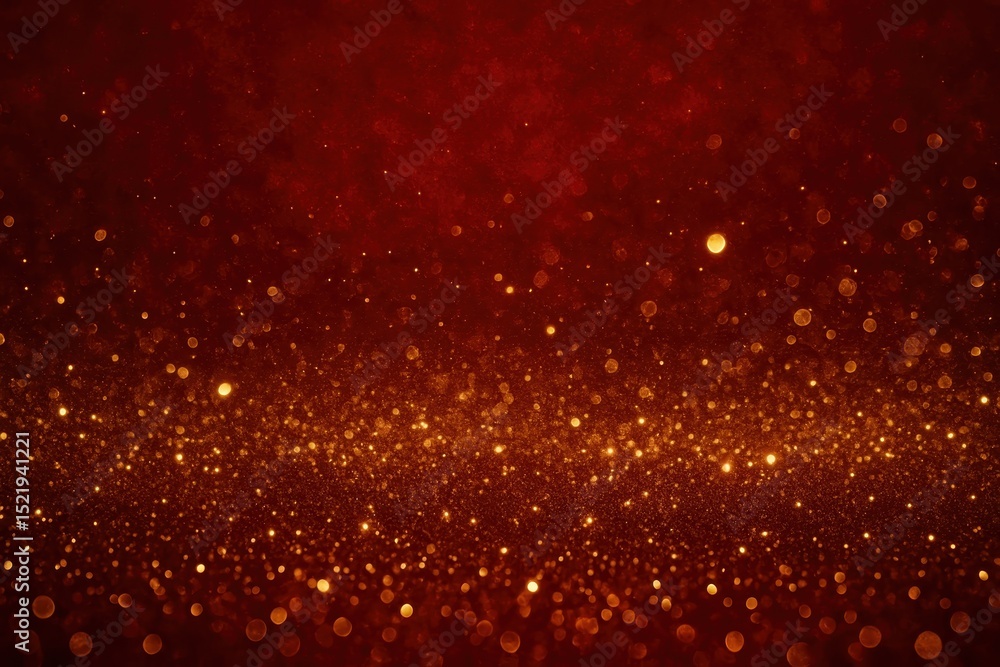 Poster luxurious and festive abstract background in deep elegant red adorned with shimmering golden glitter