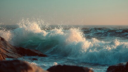 Fototapeta premium Stunning 8K High-Resolution Ocean Landscape Crashing Waves on Rocky Coast