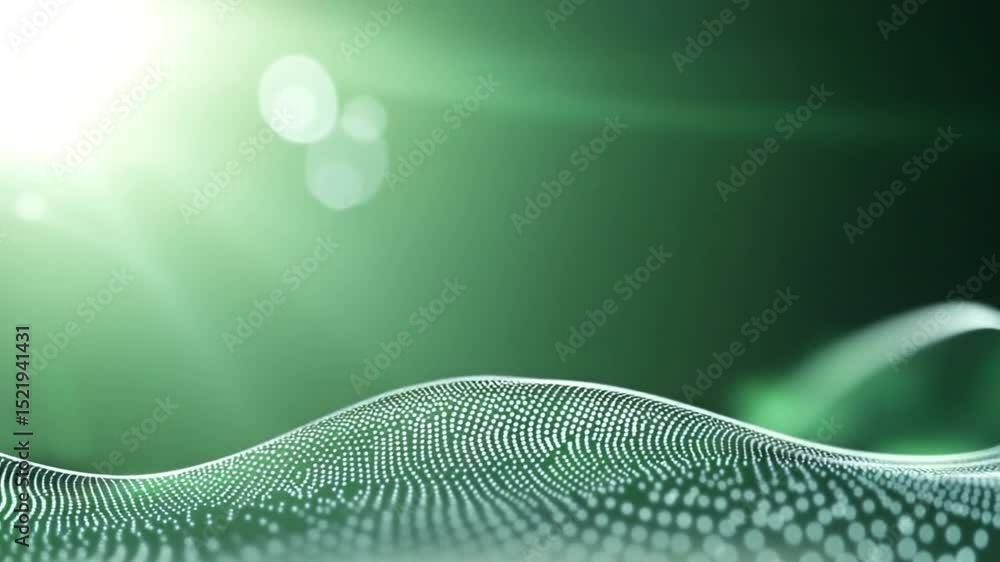 Leinwandbilder Green Abstract Wave: An abstract digital art piece showcasing a soft green wave pattern, evoking feelings of tranquility and growth, with a sunlit background adding warmth and vibrancy.