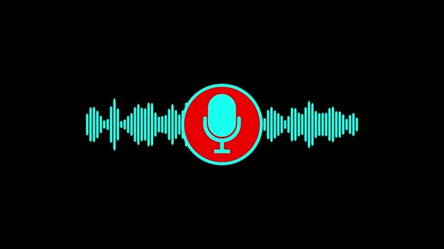 minimalistic voice recording icon centered in a black waveform pattern on a white background, representing digital audio input, sound capture, and speech technology.