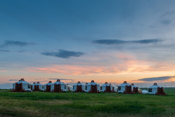 The Mongolian yurts on the Horonor Grassland in Hulunbuir City, Inner Mongolia Autonomous Region, China