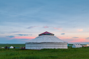The Mongolian yurts on the Horonor Grassland in Hulunbuir City, Inner Mongolia Autonomous Region, China