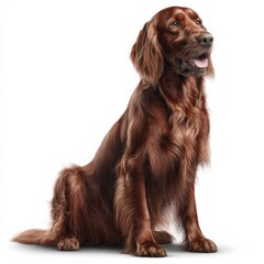 A beautiful full body and sitting Irish Setter dog 
