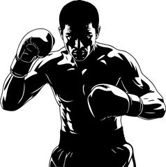 Boxer in fighting stance black silhouette vector illustration

