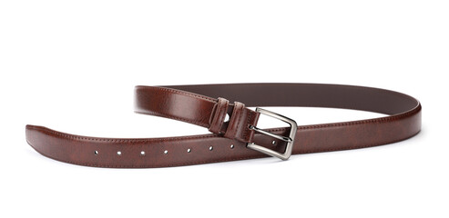 One brown leather belt isolated on white