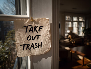 note reading take out trash pinned beside doorfra