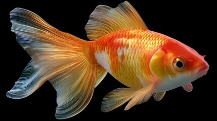 Vibrant Goldfish Swimming Gracefully in Dark Water Background