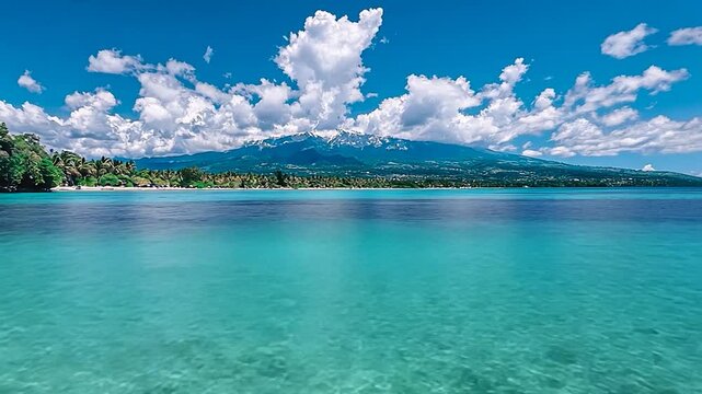 Serene Tropical Beach with Mountain View