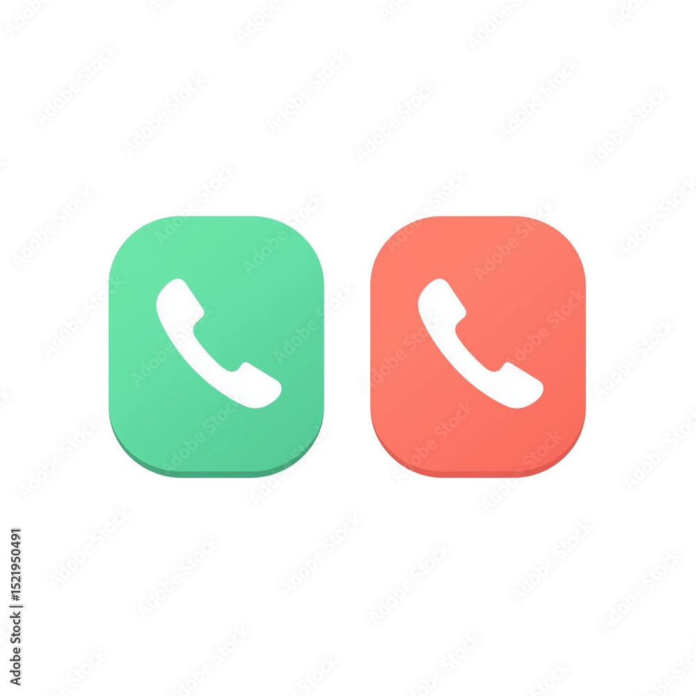 Poster two phone icons in green and red representing accept and decline call options on a white background