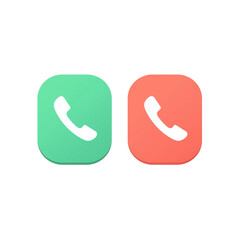 Two phone icons in green and red representing accept and decline call options on a white background