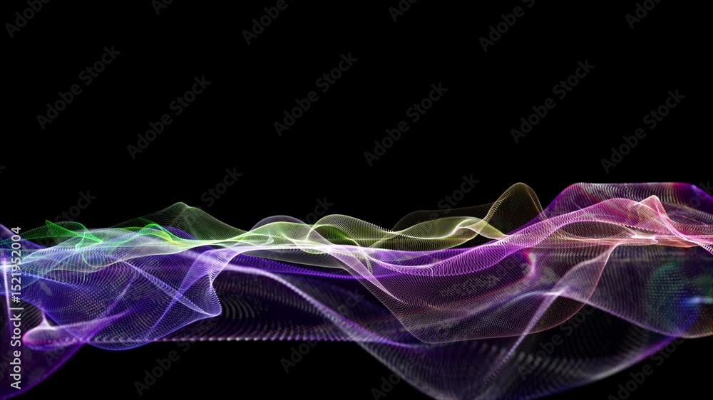 Poster futuristic video animation with particle wave object in slow motion and space for text, 4096x2304 lo