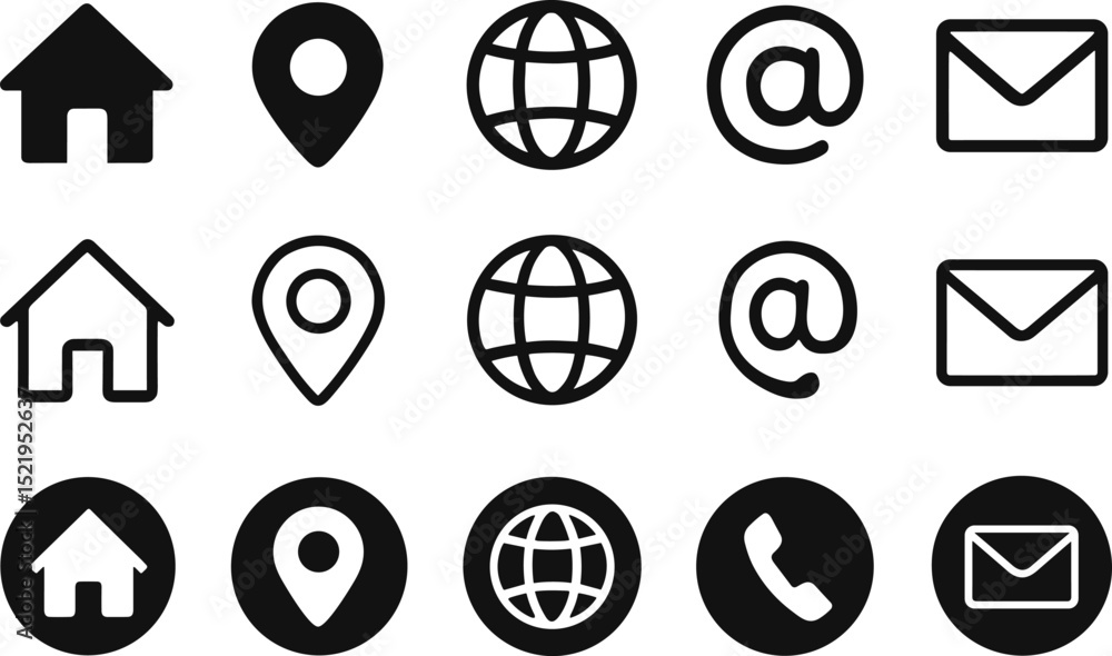 Poster website and internet contact icons showing communication methods
