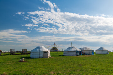 The Mongolian yurts on the Horonor Grassland in Hulunbuir City, Inner Mongolia Autonomous Region, China