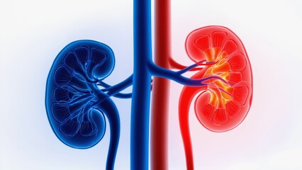 Human Kidneys with Veins and Arteries Detailed 3D Illustration for Medical and Educational Use