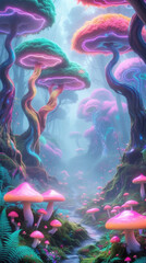 Psychedelic Mushroom Forest - Fantasy Glowing Landscape