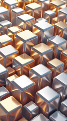 Metallic Gold and Silver Cubes Abstract Geometric 3D Art