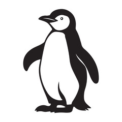 Adorable Black silhouette Penguin Illustration - Cute Antarctic Bird on White Background