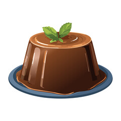 Dark Chocolate Pudding with Mint - Vector Illustration