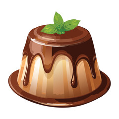 Dark Chocolate Pudding with Mint - Vector Illustration